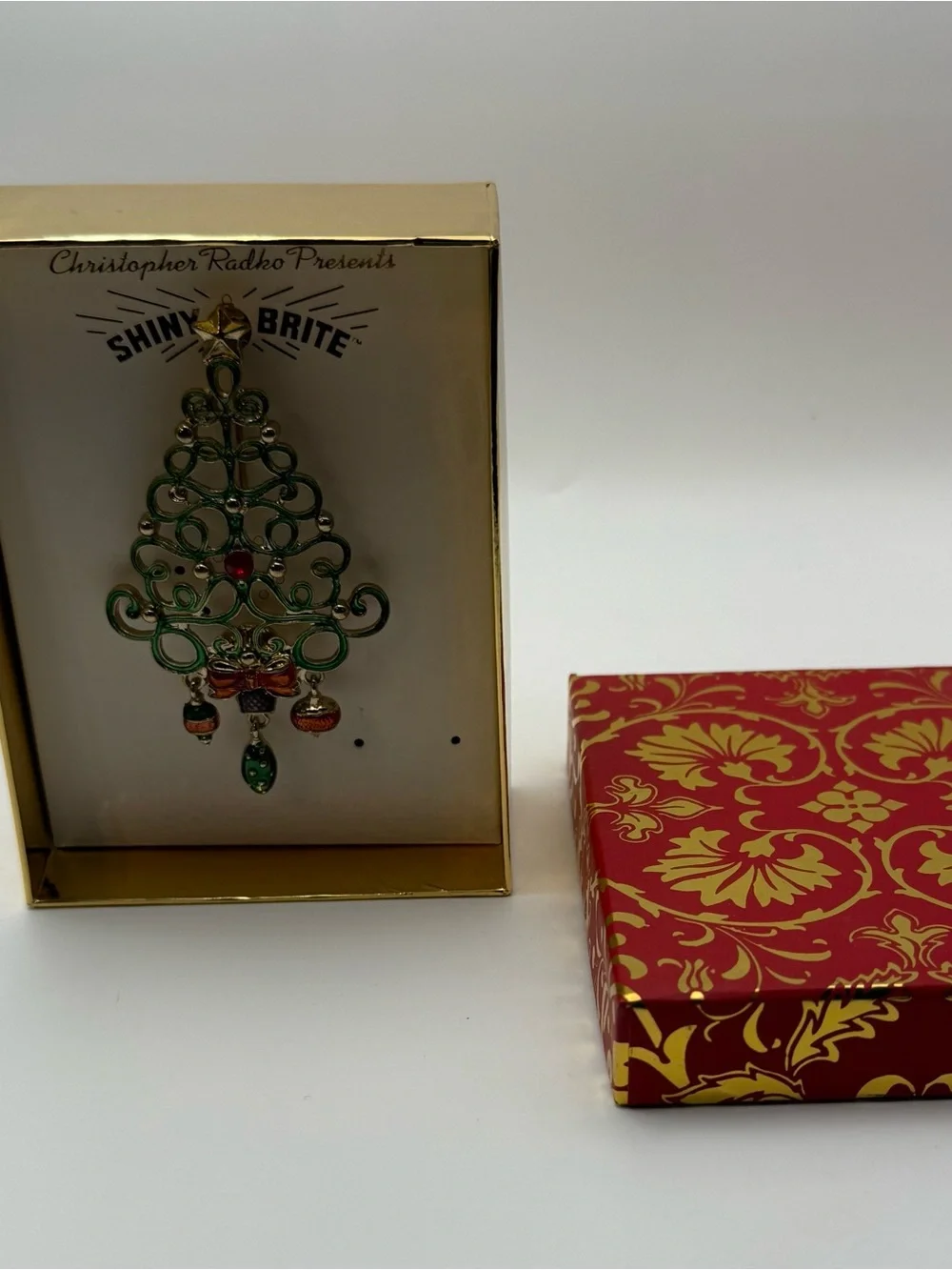Christopher Radko Green and Gold Enamel Holiday Tree Wall Accent
